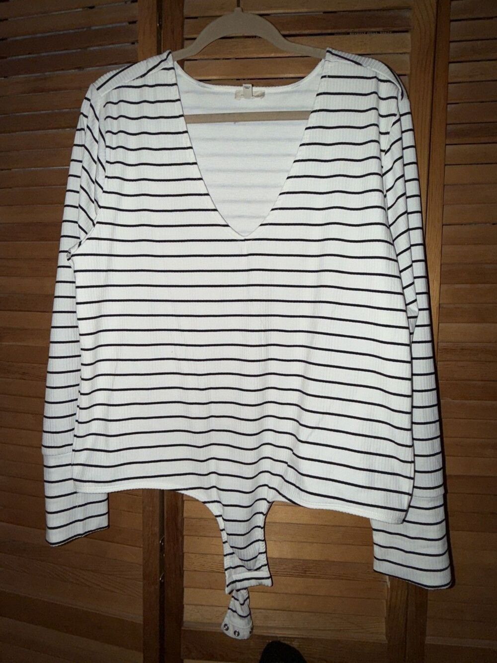 PILCRO by Anthropologie Striped Long Sleeved V-Neck Body Suit NWOT 2X